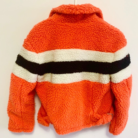 Topshop Orange Striped Teddy Sherpa Jacket - Picture 5 of 8